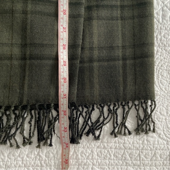 Ralph Lauren Vintage Plaid Tartan Tweed Wrap Fringed Maxi Skirt Green 4 - Picture 11 of 13